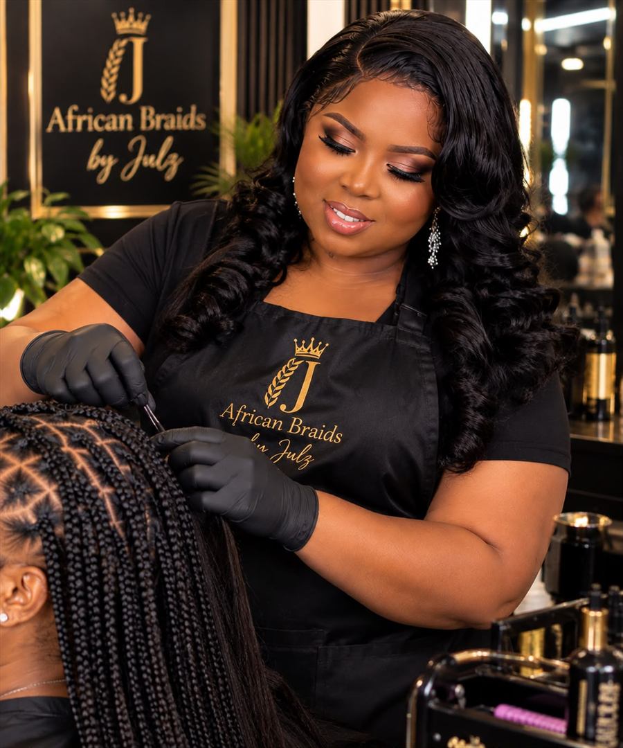 Julz installing box braids with clean square parts